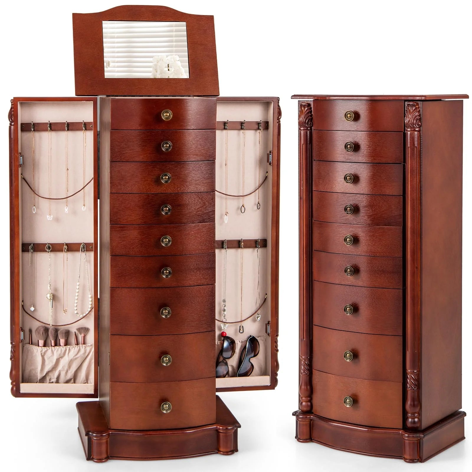 Large Jewelry Armoire Cabinet Standing Cambered Front Storage Chest Standing Jewelry Armoire