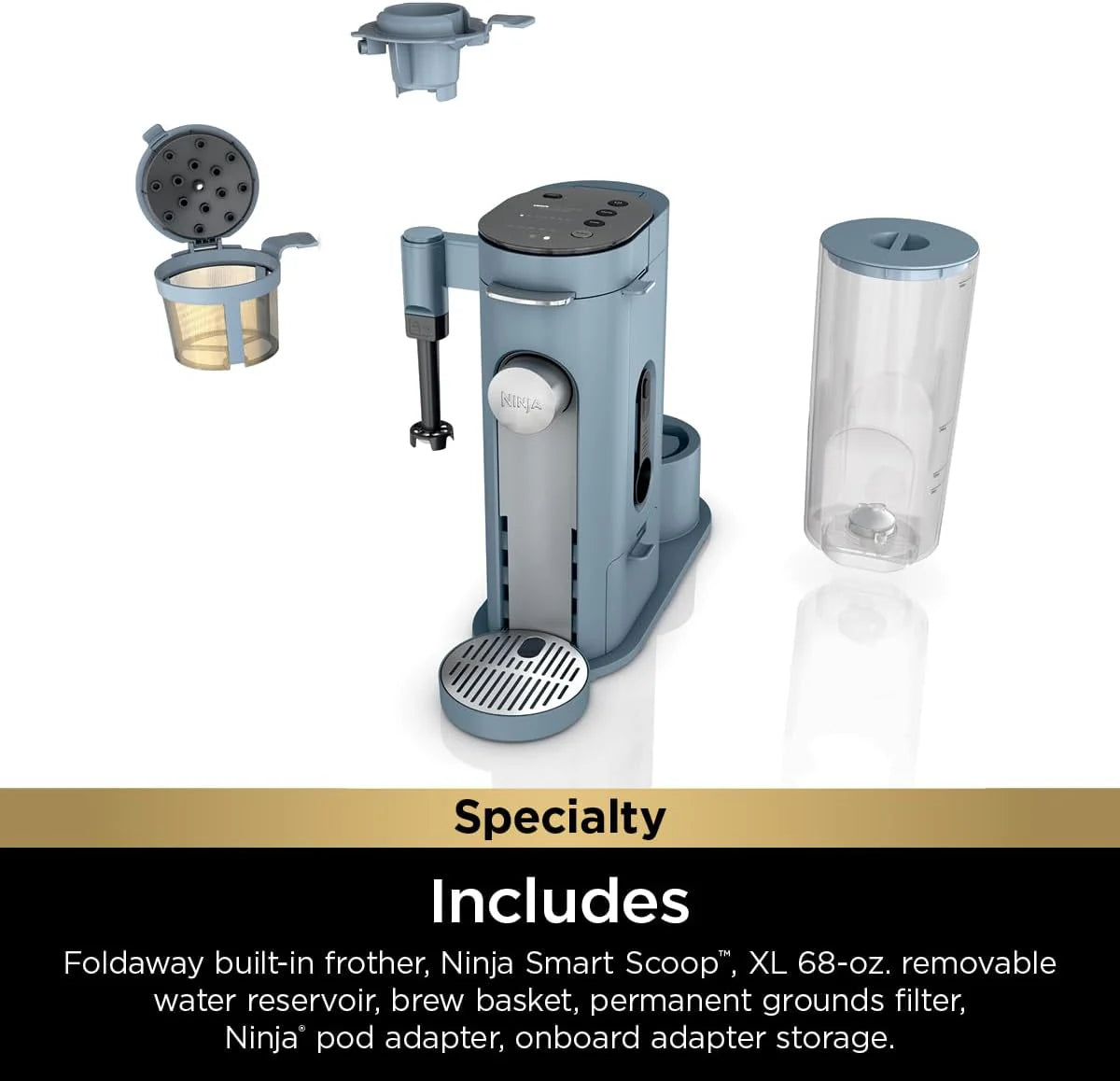 Ninja Pods & Grounds Single-Serve Coffee Maker, K-Cup Pod Compatible, Brews Grounds, Compact Design, 56-oz. Reservoir, 6-oz. Cup to 24-oz. Travel Mug Brew Sizes, Iced Coffee Maker, Stone, PB041ST