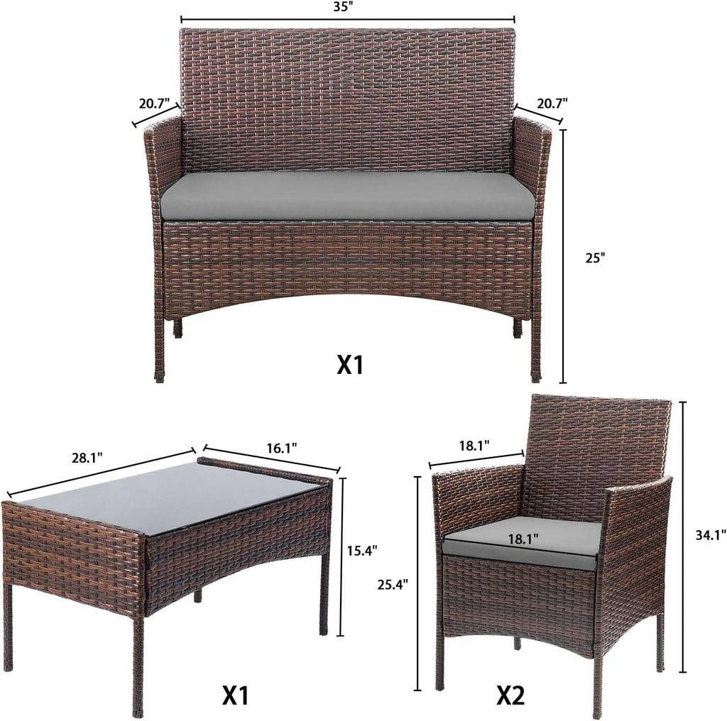 4 piece outdoor patio furniture set rattan chair wicker set
