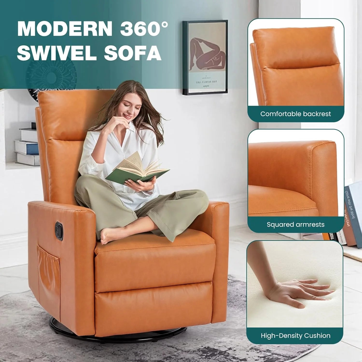 Swivel Rocking Recliner Chair with Extra Large Footrest High Back, Upholstered Glider Nursery Chair for Living Room, Bedroom & Nursery, Comfortable Deep Seat for Relaxation, Grey