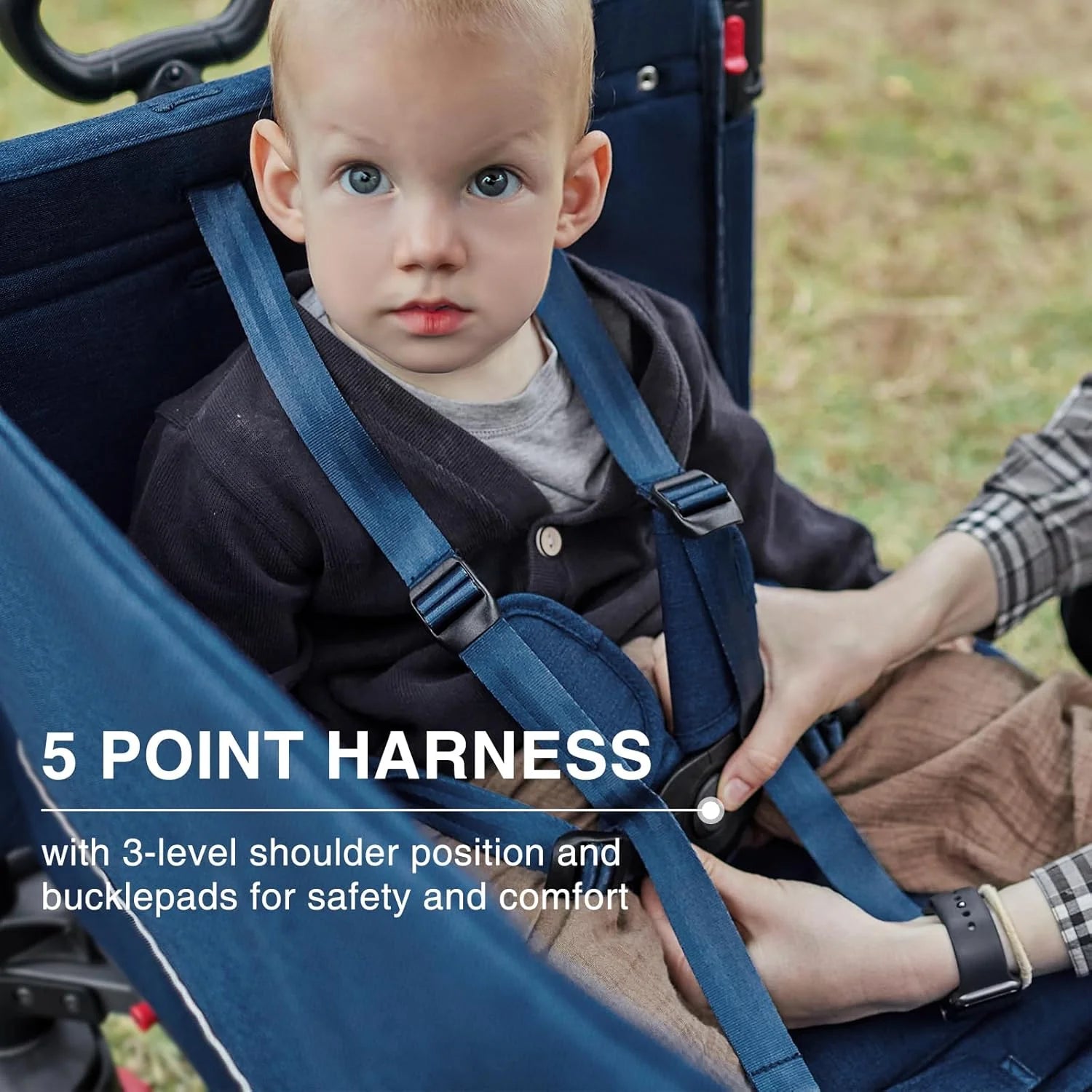 EVER ADVANCED Side-unzip Wagon Stroller for 2 Kids, Push Pull Stroller with Adjustable Handle, Easy Access Front Zipper Door, 5-Point Harness Removable UV-Protection Canopy Shock-Absorbing Wheels,Grey