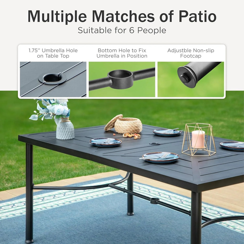 PHI VILLA 6-Piece Outdoor Dining Sets, All-Weather Patio Table and Chairs Set with Umbrella for 4, Heavy Duty Patio Round Table Set for Deck, 4 Extra Large Outdoor Swivel Chairs with Thick Cushions