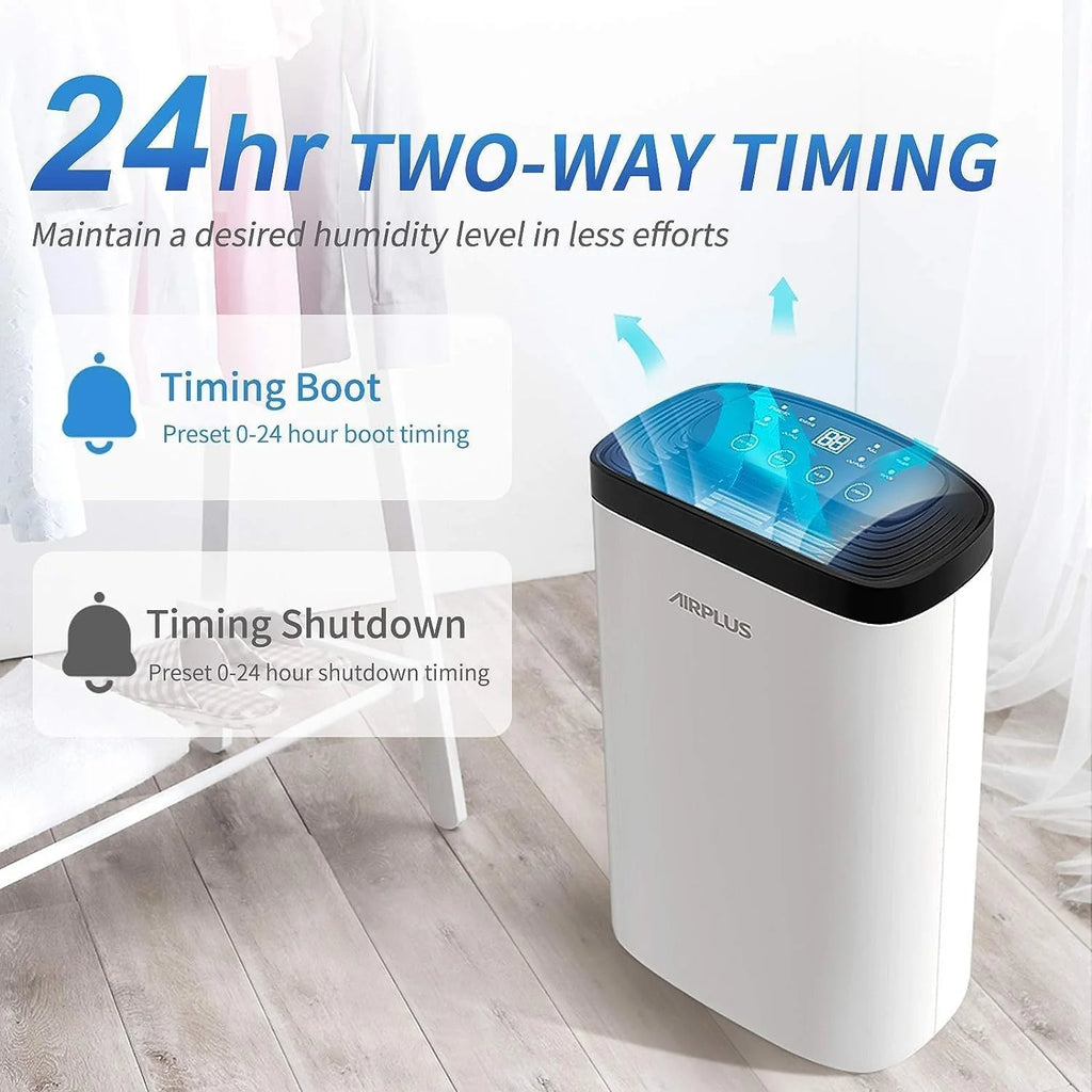 AIRPLUS 1,500 Sq. Ft Dehumidifier for Basement, 30 Pints Powerful Dehumidifier for Home, Large Rooms, Bedrooms, Sufficient Capacity Water Tank with Drain Hose (AP1907)