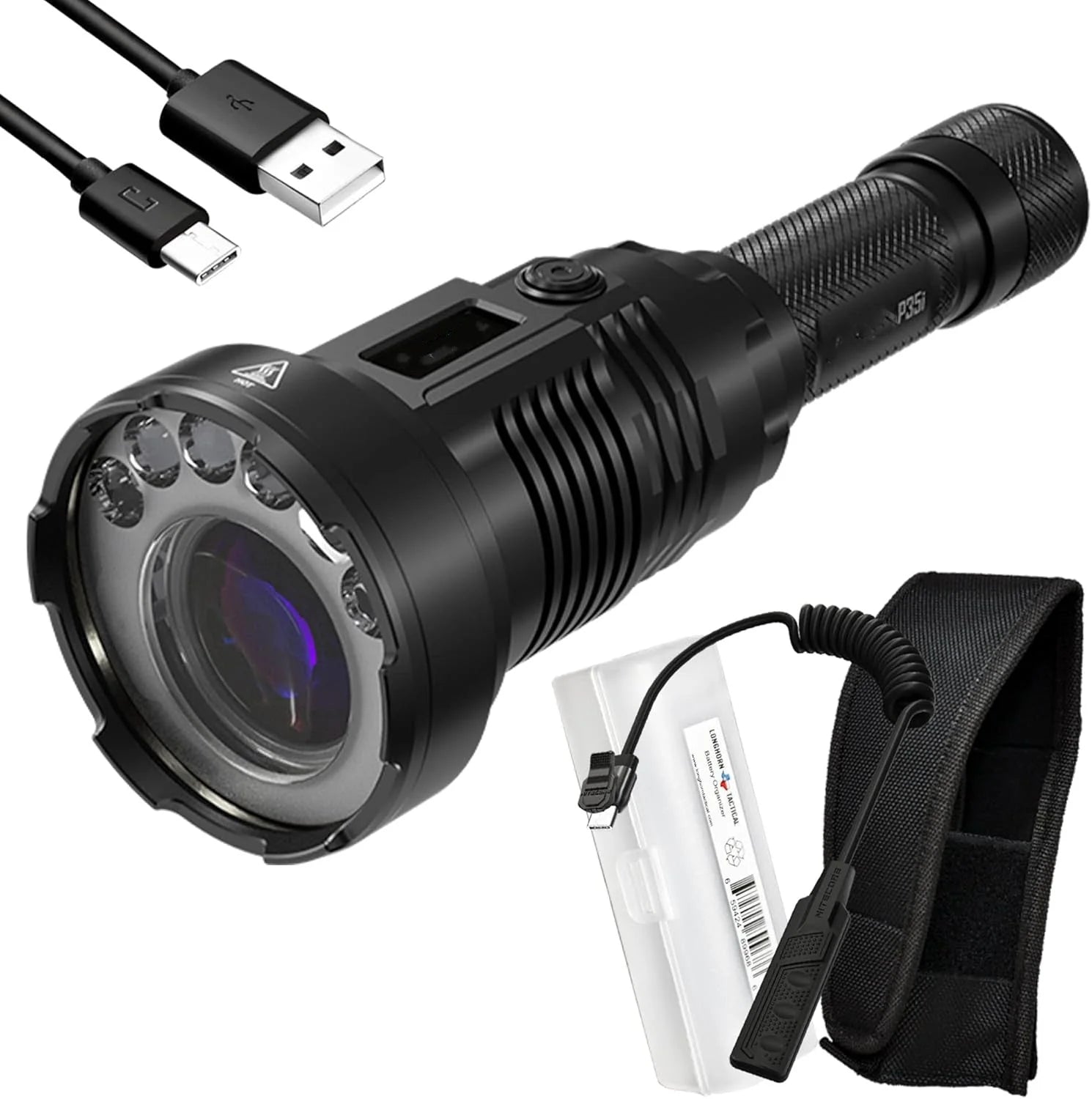 P35i LEP Flashlight, 3000 Lumen 1804 Yards Long Throw USB-C Rechargeable with LumenTac Organizer, for Hunting Search and Rescue