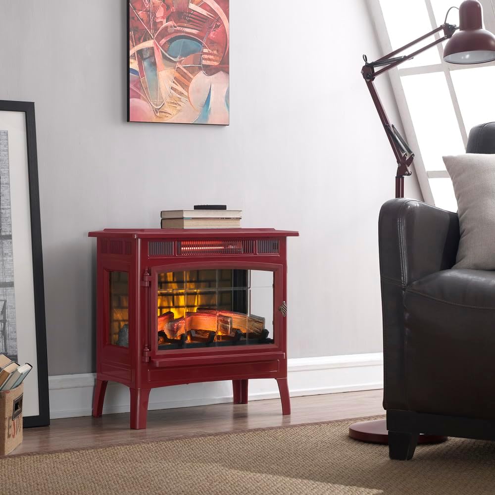 Freestanding Electric Fireplace Stove Heater with 3D Flame Effect for 1000 Sq. Ft