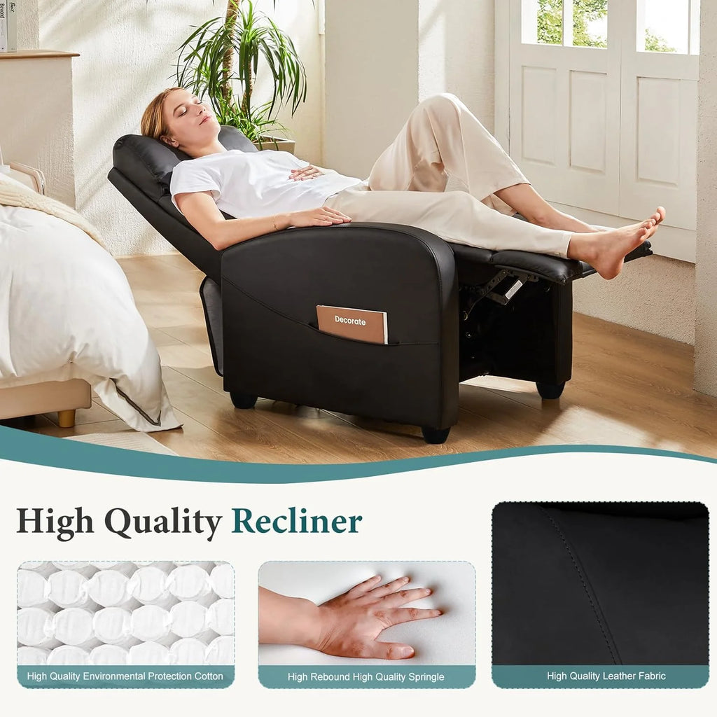 DUMOS Recliner Chair for Adults, Massage Reclining Chair for Living Room, Adjustable Home Theater Seating Single Sofa with Padded Seat Backrest and Footrest, Linen, Grey