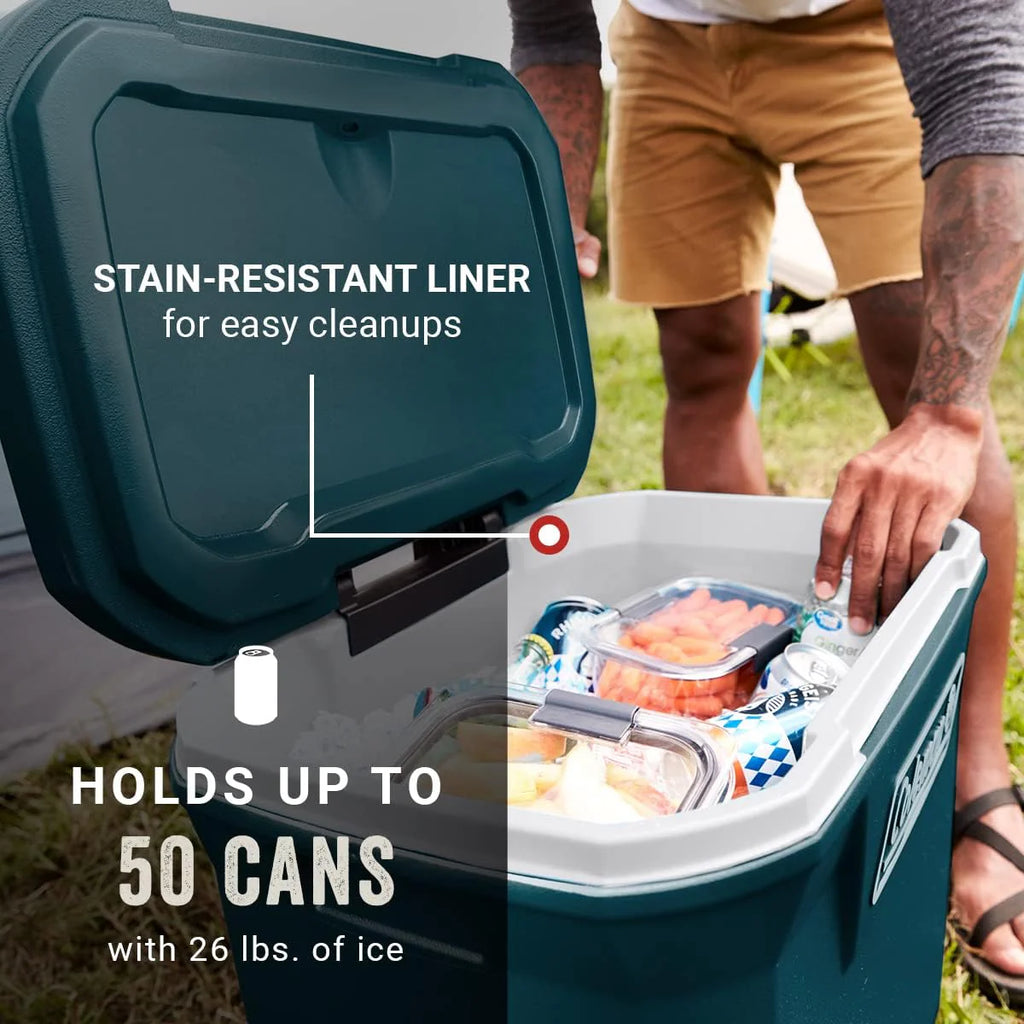 Coleman Insulated Portable Rolling Cooler with Wheels, Leak-Proof Outdoor Hard Cooler, Keeps Ice for Up to 5 Days, 100 Quart