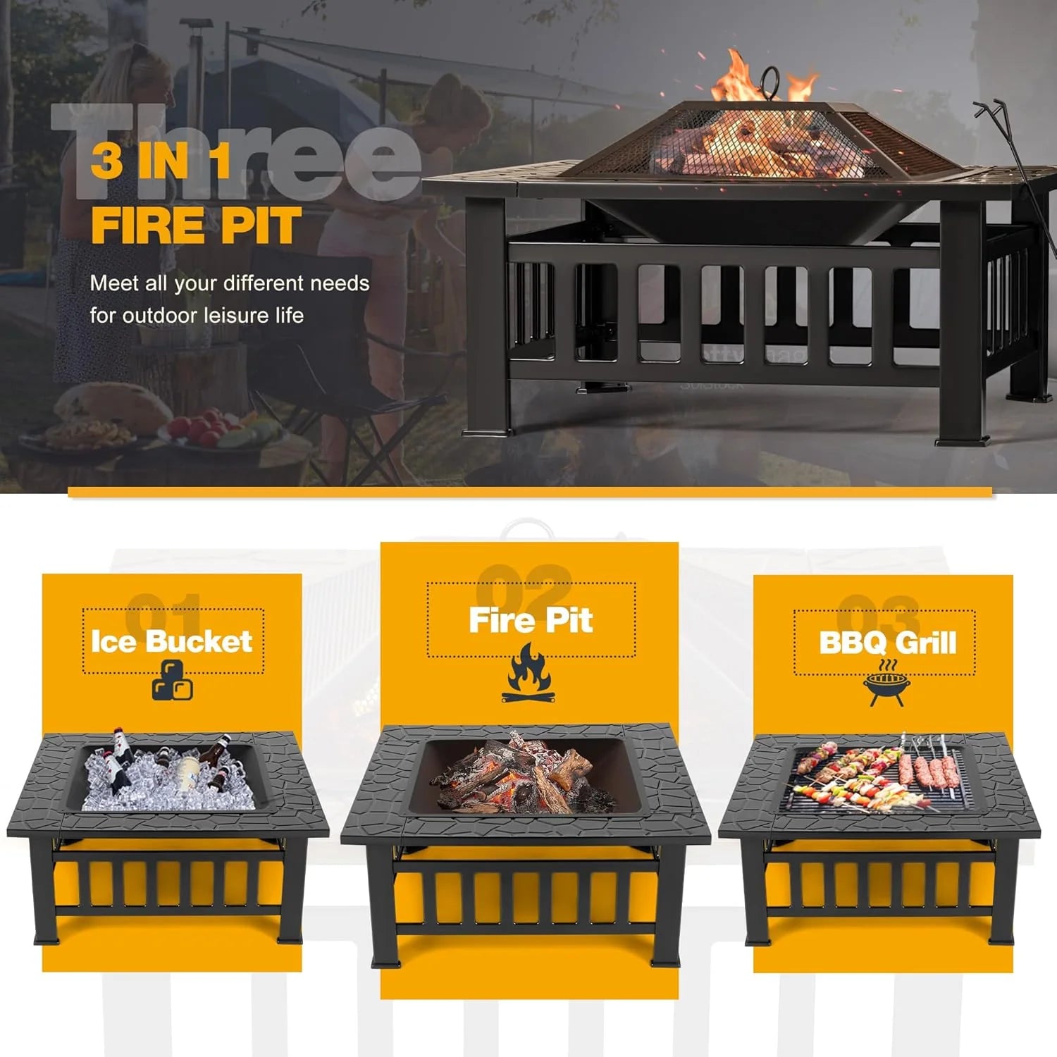 Devoko Outdoor Fire Pit, 32 Inch Firepit Table Metal Outdoor Fireplaces with Waterproof Cover for Outside Patio Camping