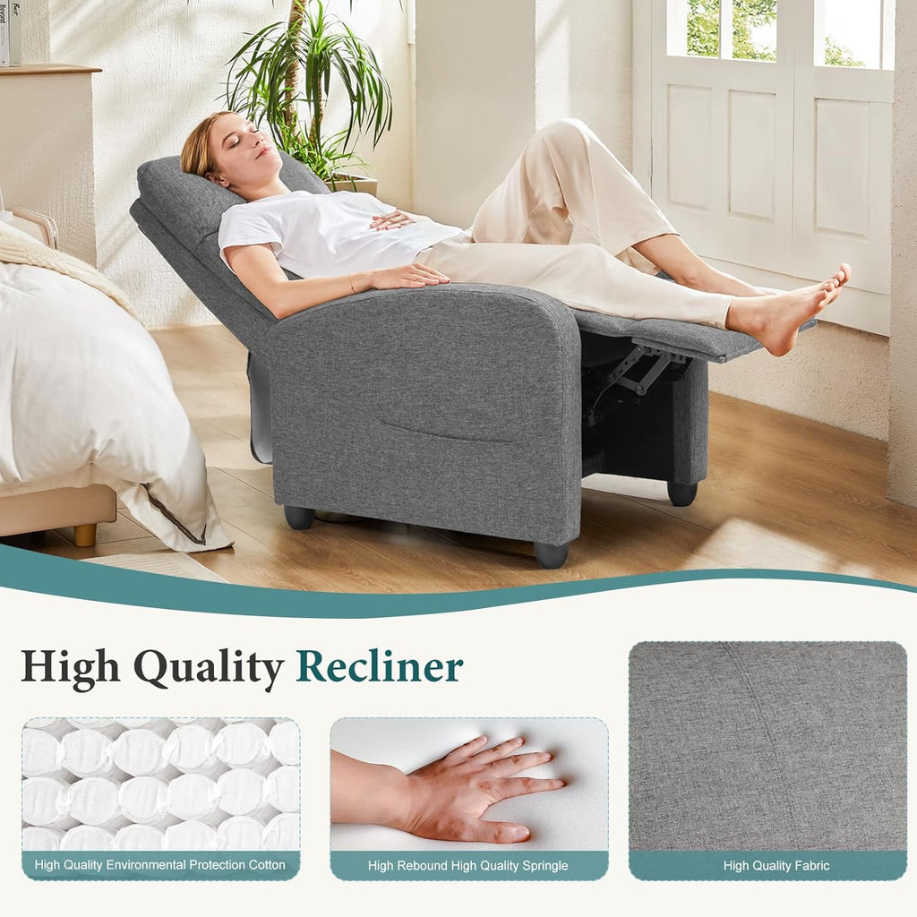 Swivel Rocking Recliner Chair with Extra Large Footrest High Back, Upholstered Glider Nursery Chair for Living Room, Bedroom & Nursery, Comfortable Deep Seat for Relaxation, Grey