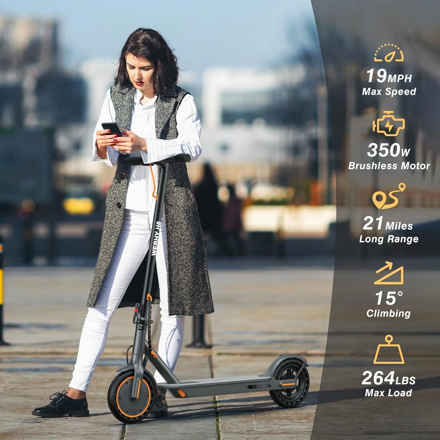 Electric Scooter, 350W/500W Motor, Top Speed 19/22 mph, Max 16/23/28Miles Ranges, Foldable E Scooter for Adults