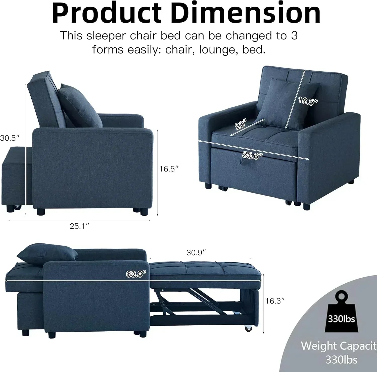 Sofa Bed Chair Convertible Sleeper Sofa with Pull-Out Bed
