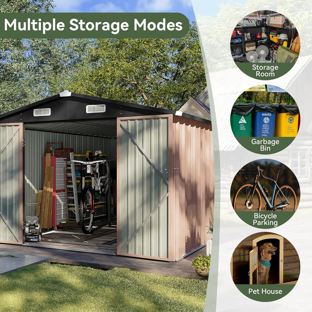 Aoxun 12x10 FT Shed Metal Outdoor Waterproof Storage Shed Steel Utility Garden Tool Shed